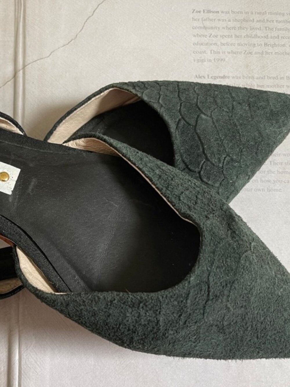 MATT BERNSON Pointed Toe Flat is Dark Green on Front; Black on Back: Size 9M